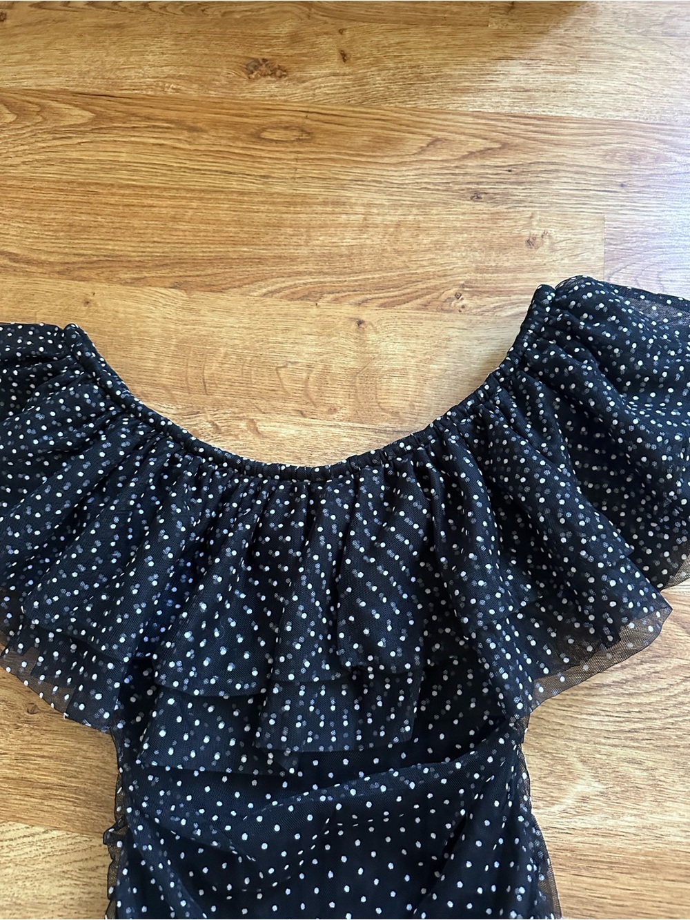 Maje Black White Polka Dot Off Shoulder Dress Size 1 Ravane - Picture 2 of 10